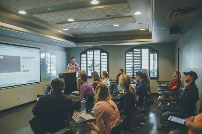 Professionals in a research training session